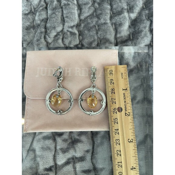 Couture Judith Ripka Citrine & Diamond Dangle SS & 18kt solid gold Earrings RARE - Picture 3 of 6
